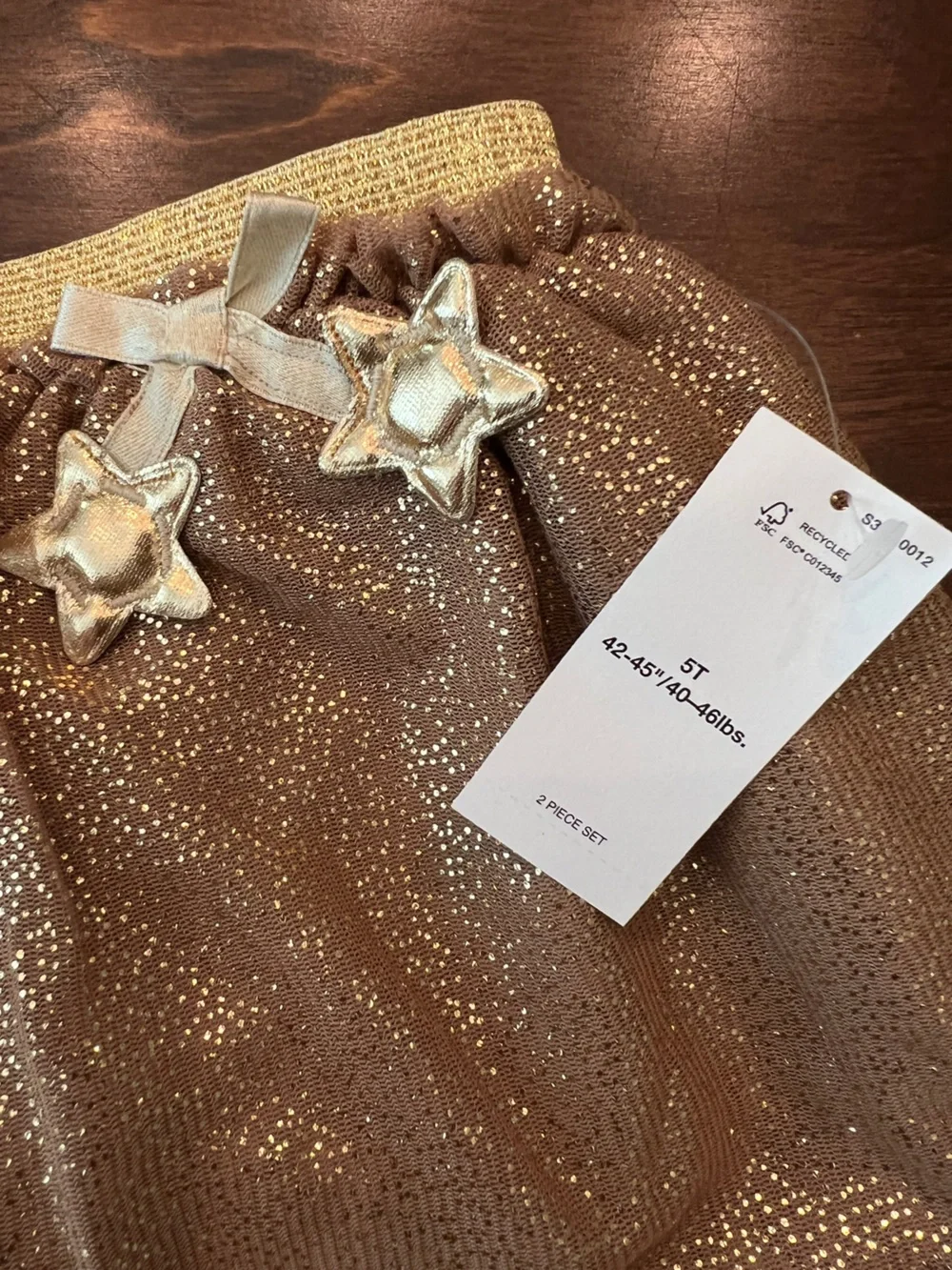 Toddler Girl 5T 2-Piece Outfit Set Holiday Gold Shimmer Skirt & Long Sleeve
